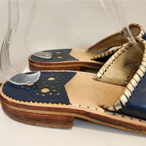 Jack Rogers "Navajo" Navy/Pewter Leather Whipstich Thong Sandals Sz.10 $138 - Picture 5 of 10